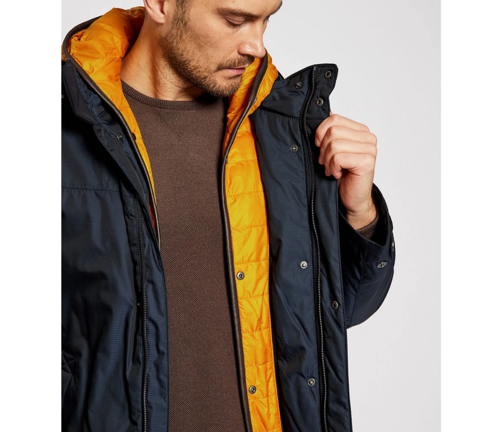 Blue parka bugatti with detachable hood modern fit