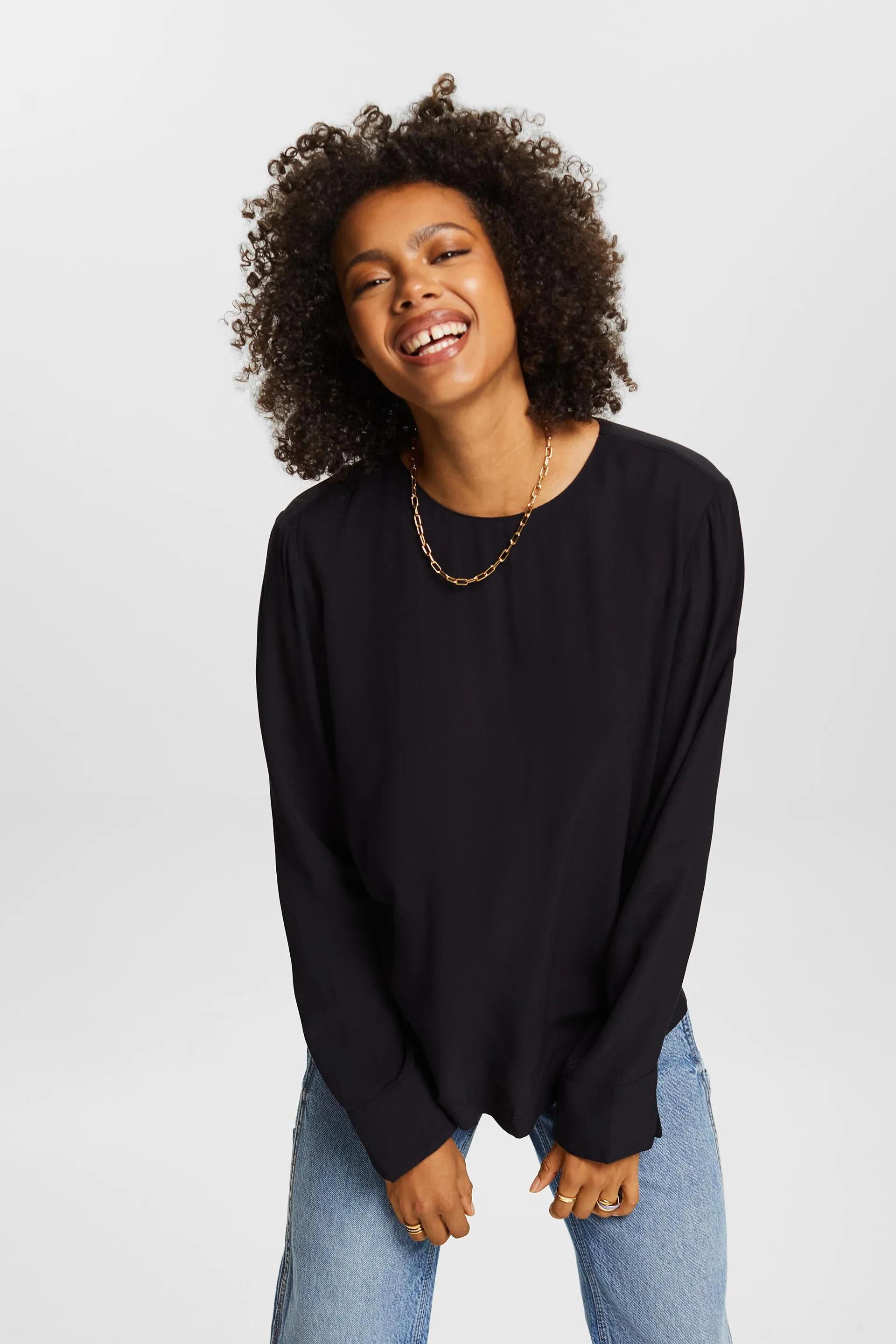Blusa in crêpe a maniche lunghe