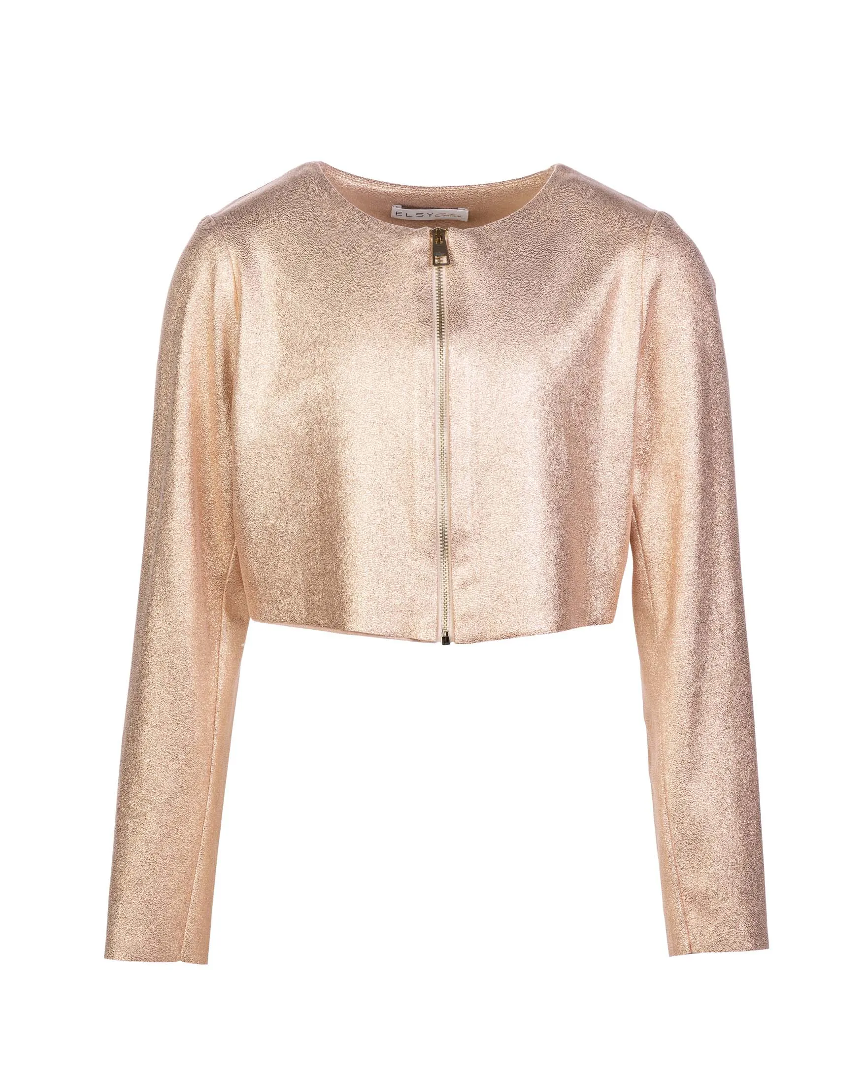 Bolero cropped rosa ad effetto laminato 32-38