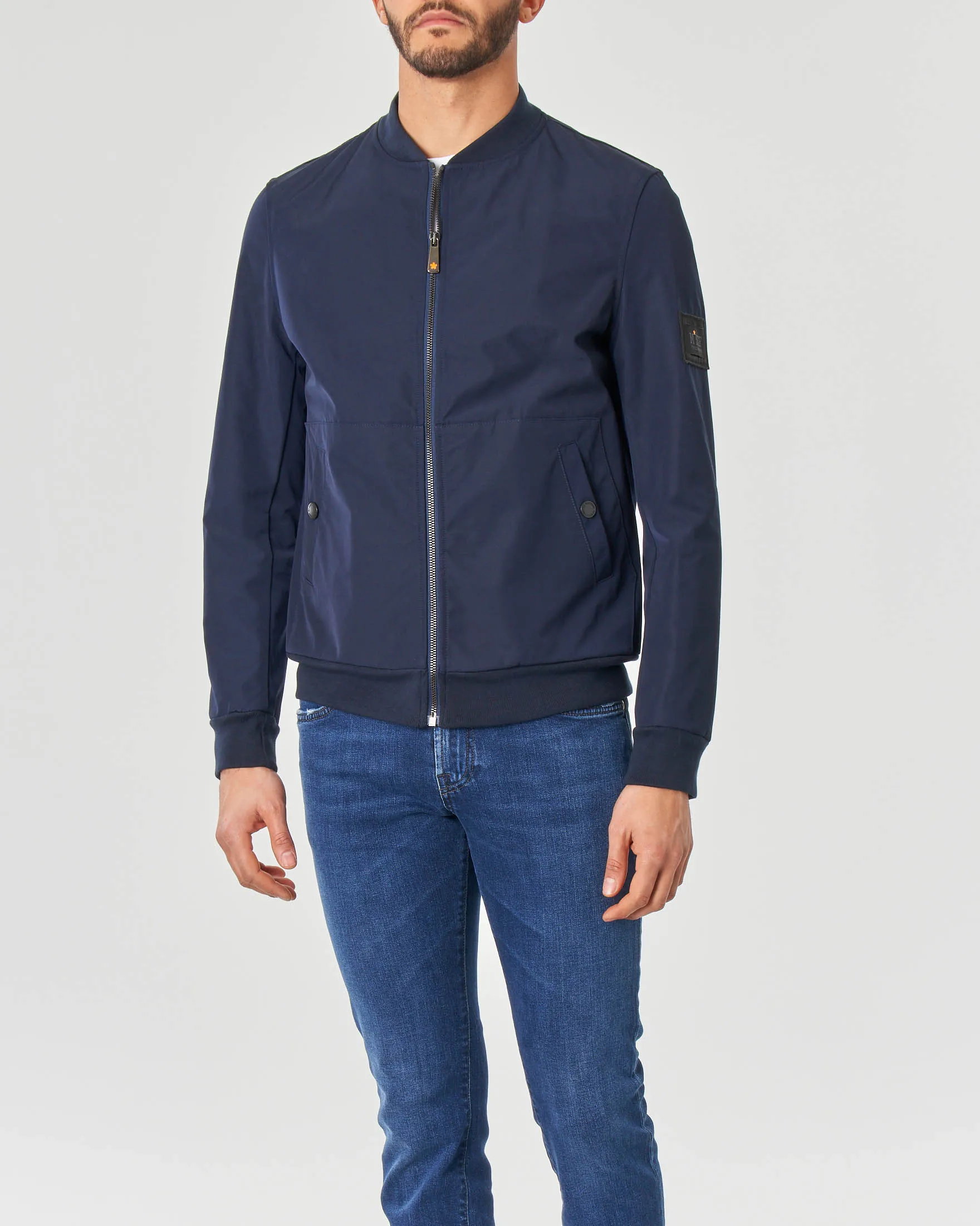 Bomber blu in tessuto di misto cotone
