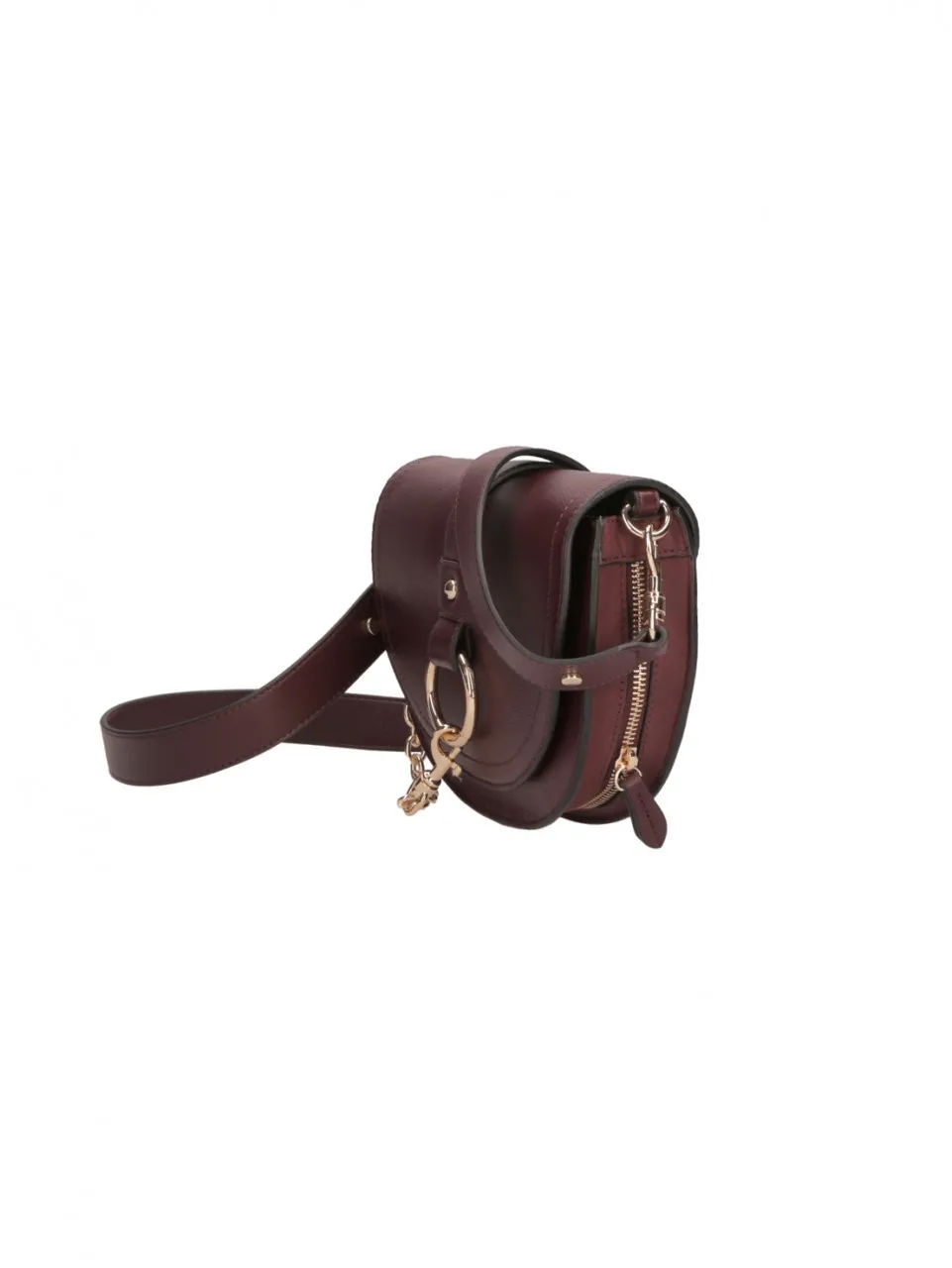 Borsa a tracolla media stondata con anello oro LAMPONE SCURO