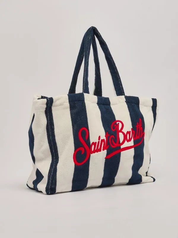 Borsa donna MC2 Saint Barth tote da spiaggia in spugna Bianco-Blu