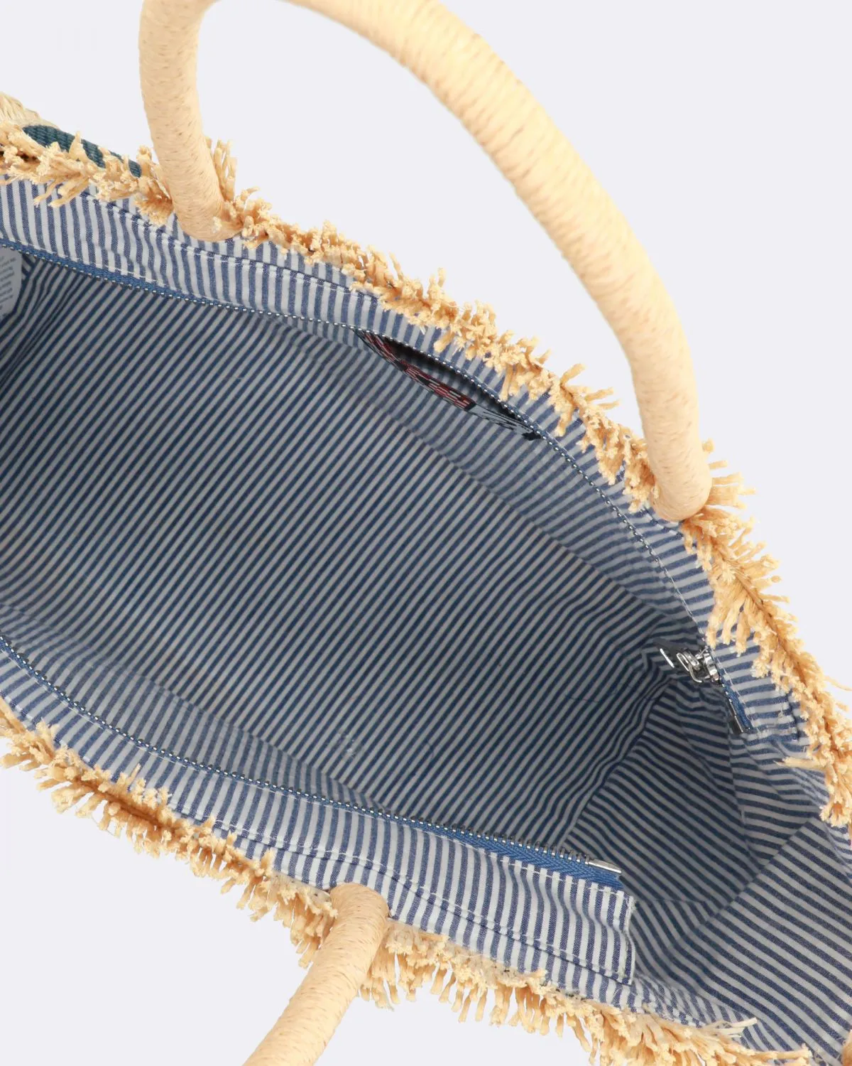 Borsa Vanity Straw tote a righe blu e beige
