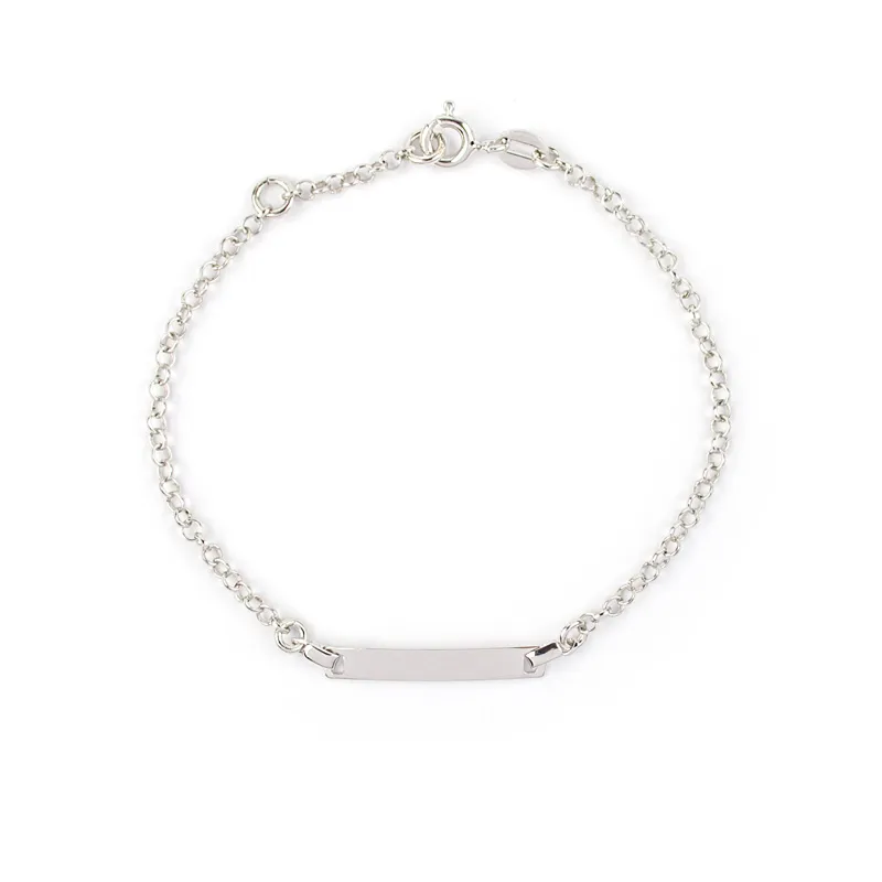 Bracciale battesimo in oro bianco con targhetta