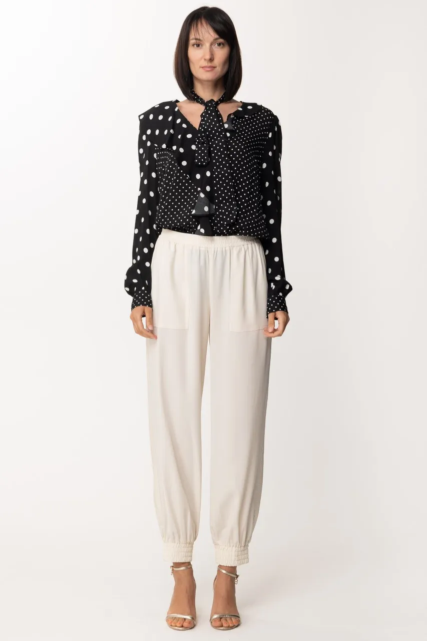 Camicia a pois in crepe de chine PATCH POIS NERO/NEVE