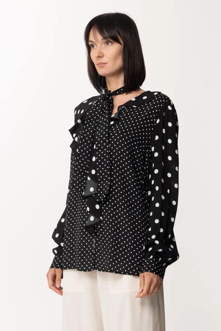 Camicia a pois in crepe de chine PATCH POIS NERO/NEVE