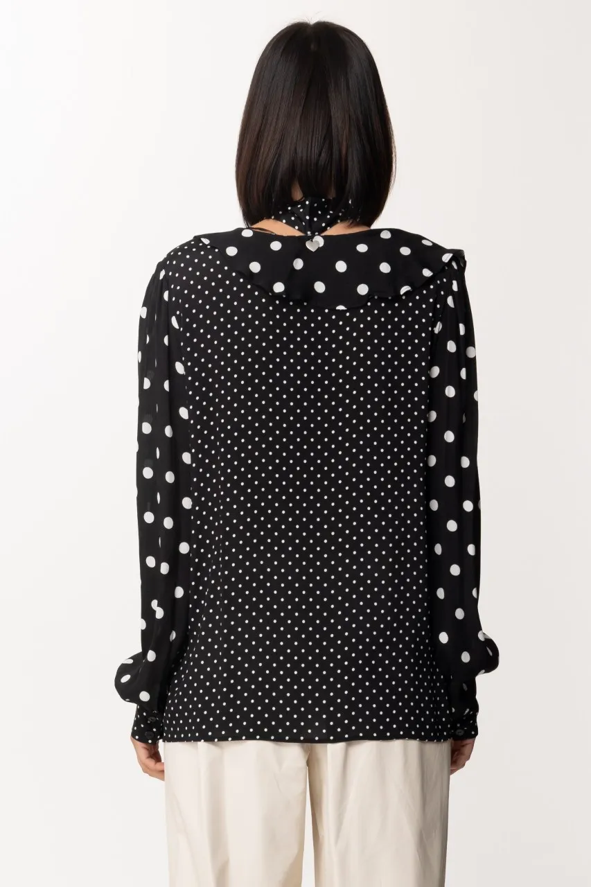 Camicia a pois in crepe de chine PATCH POIS NERO/NEVE