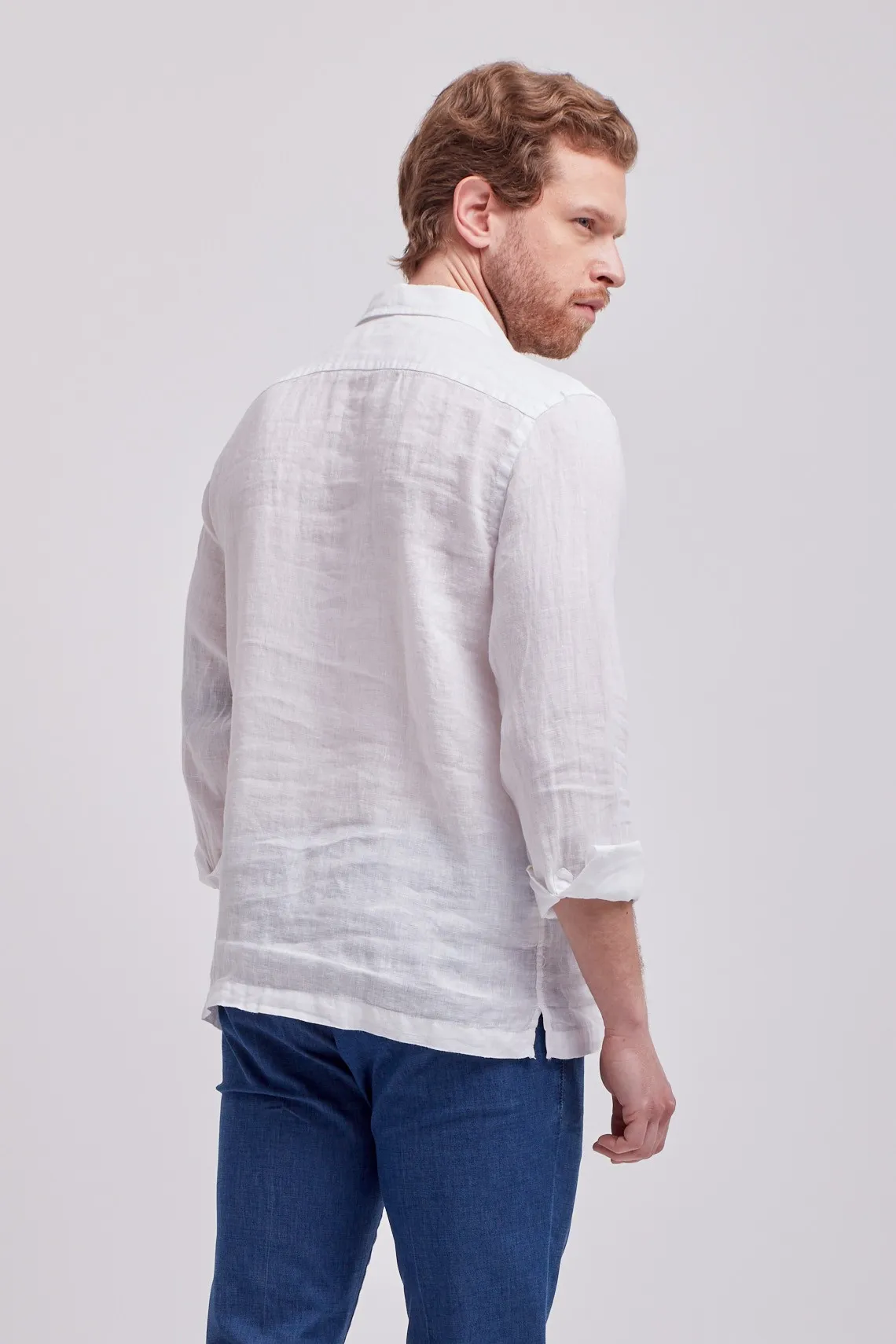 CAMICIA A POLO COLLO FRANCESE LINO BIANCA