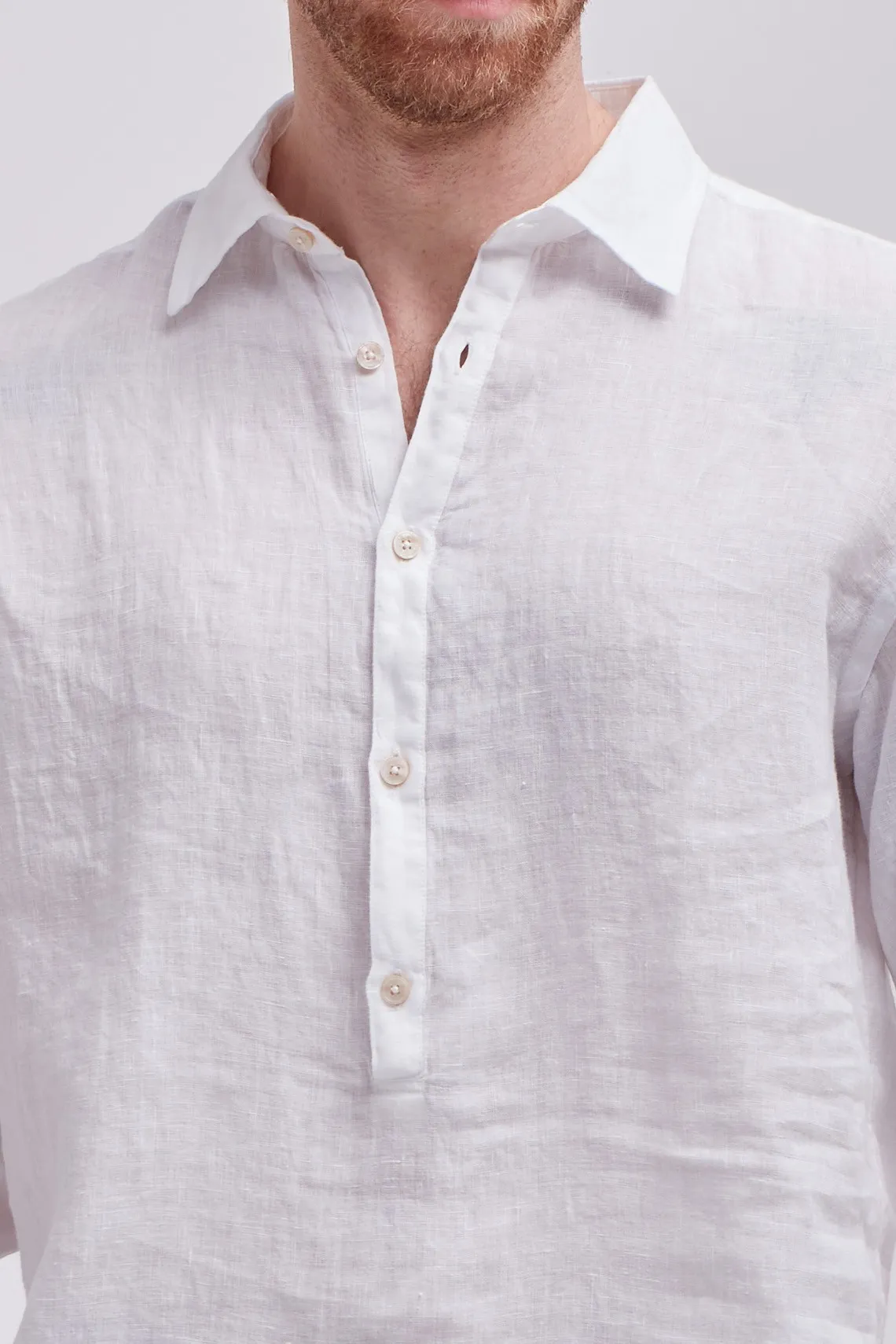CAMICIA A POLO COLLO FRANCESE LINO BIANCA