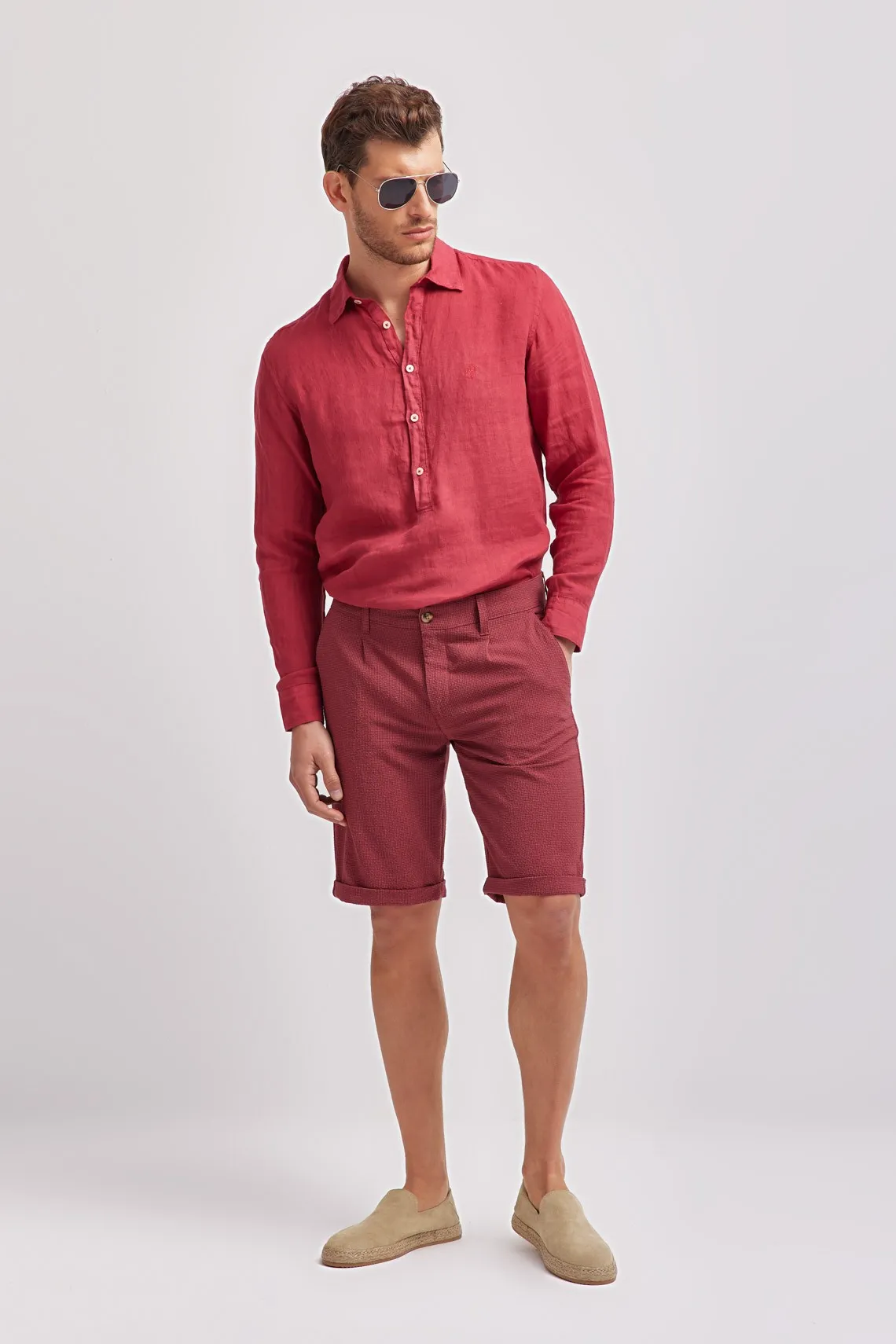 CAMICIA A POLO COLLO FRANCESE LINO GERANIO