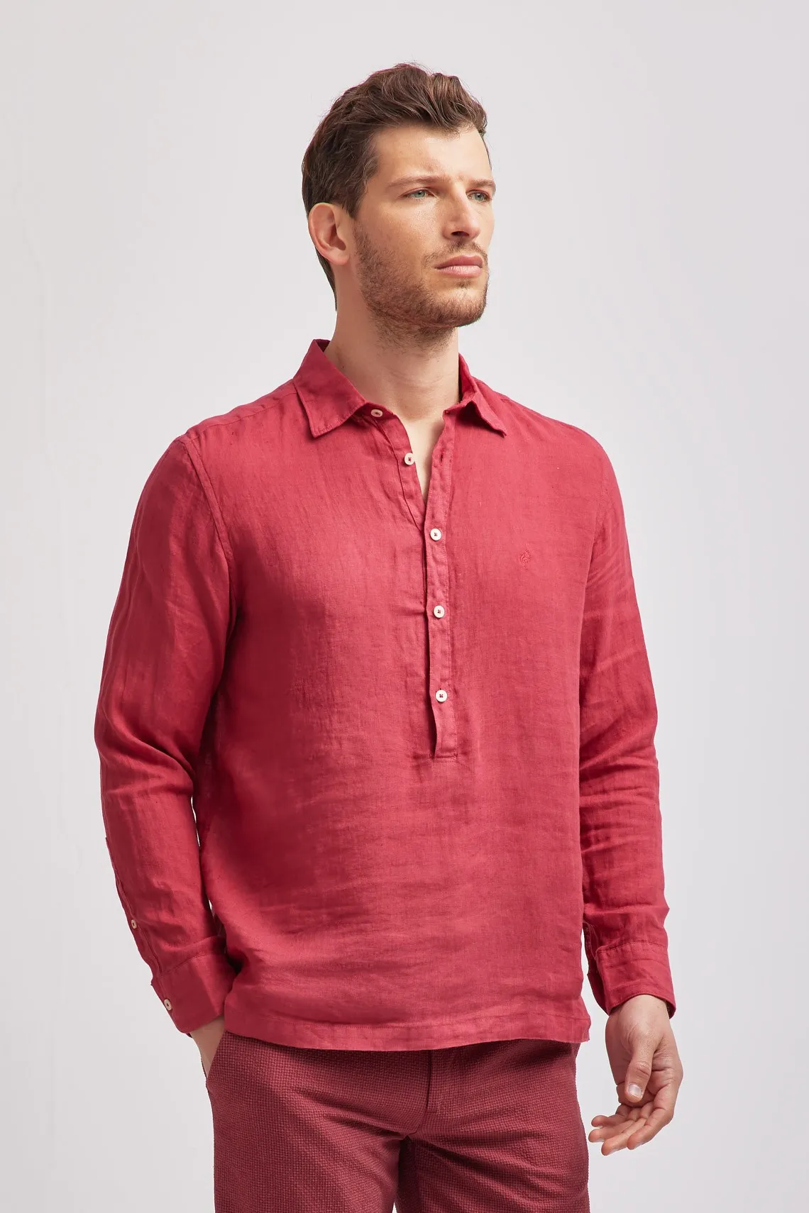 CAMICIA A POLO COLLO FRANCESE LINO GERANIO