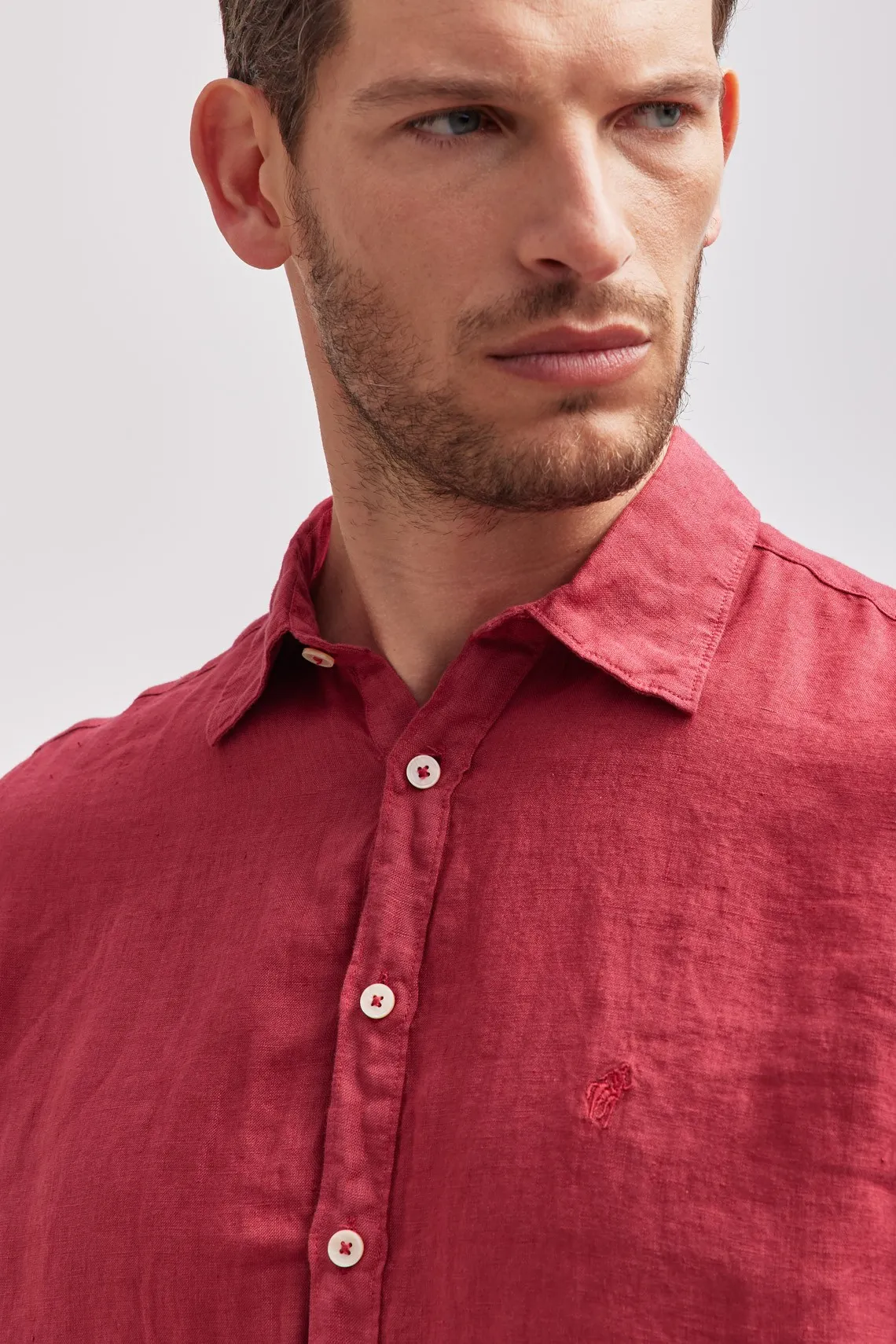 CAMICIA A POLO COLLO FRANCESE LINO GERANIO