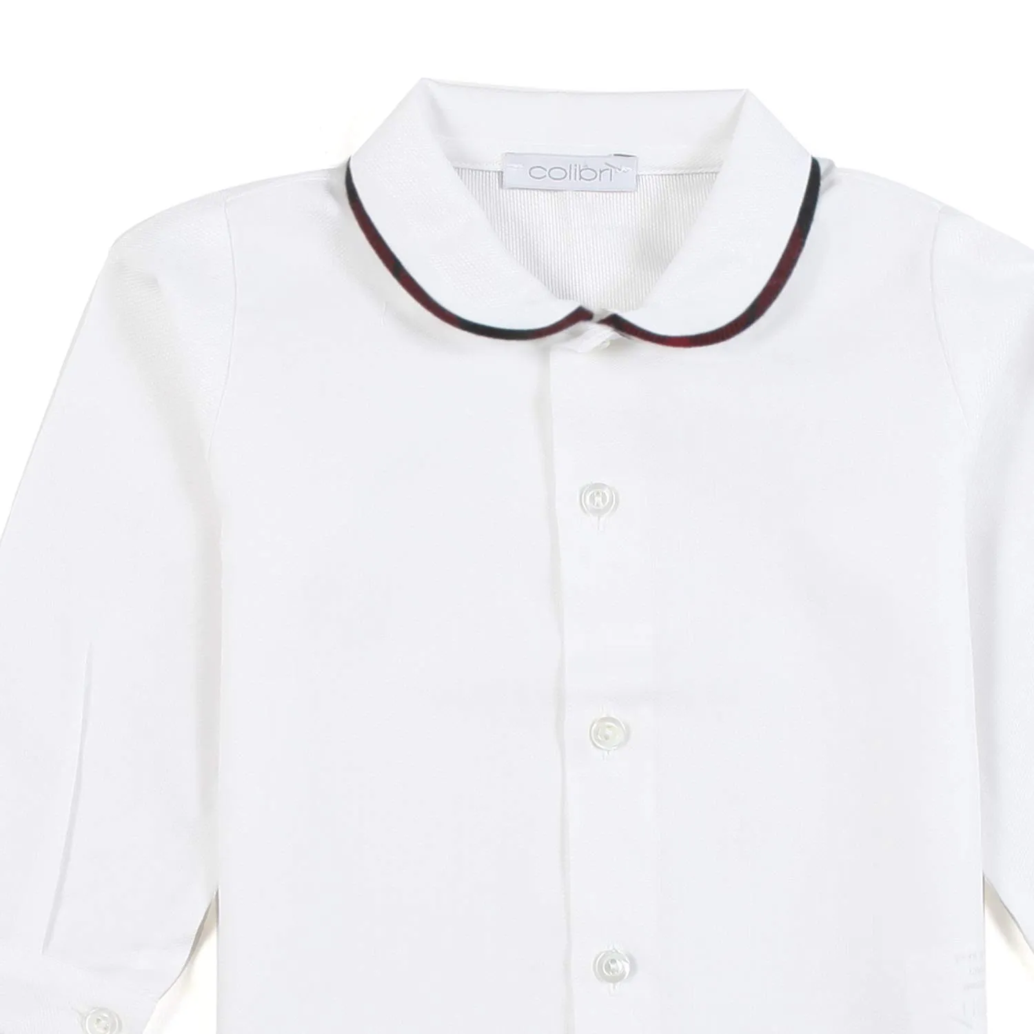 Camicia Bianca Con Orlo Colletto Rosso Rubino