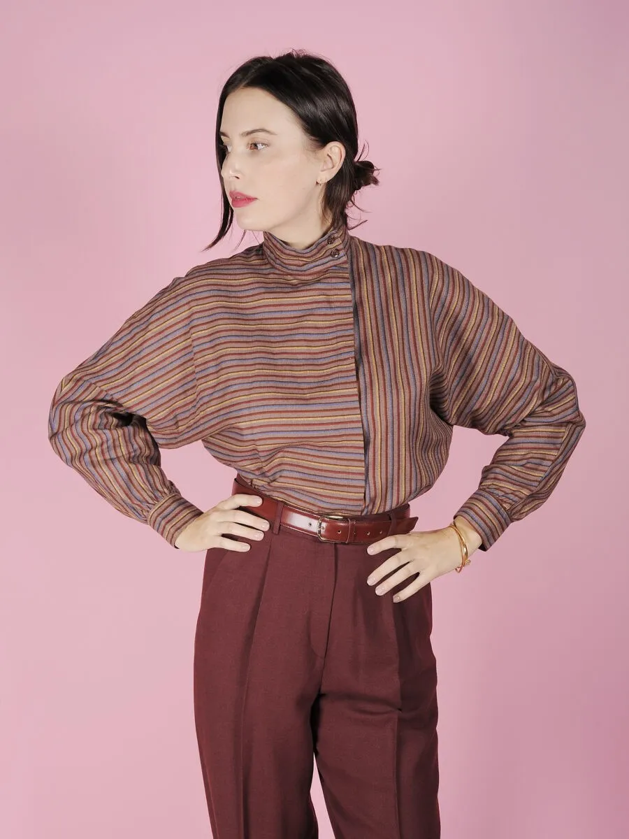 Camicia con colletto alla coreana a righe