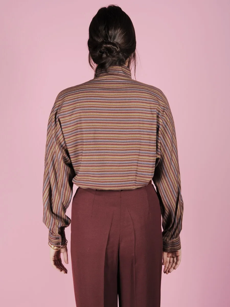 Camicia con colletto alla coreana a righe