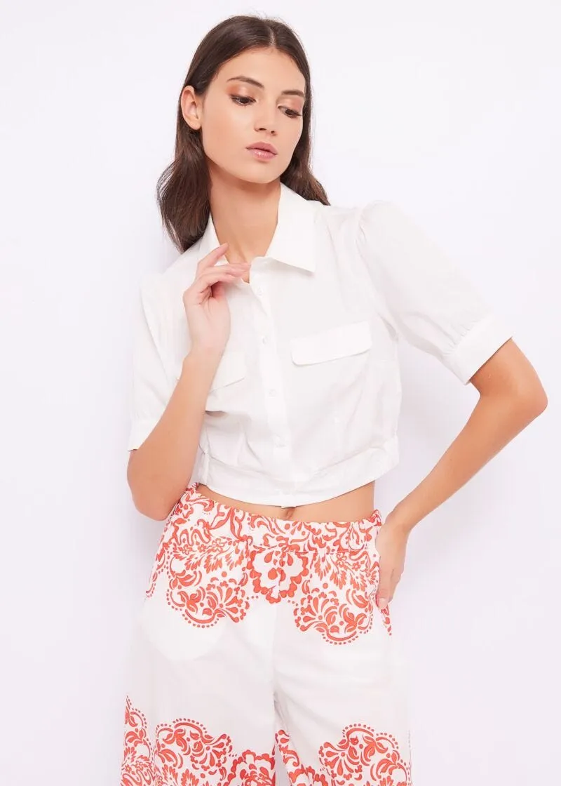 Camicia cropped in cotone stretch