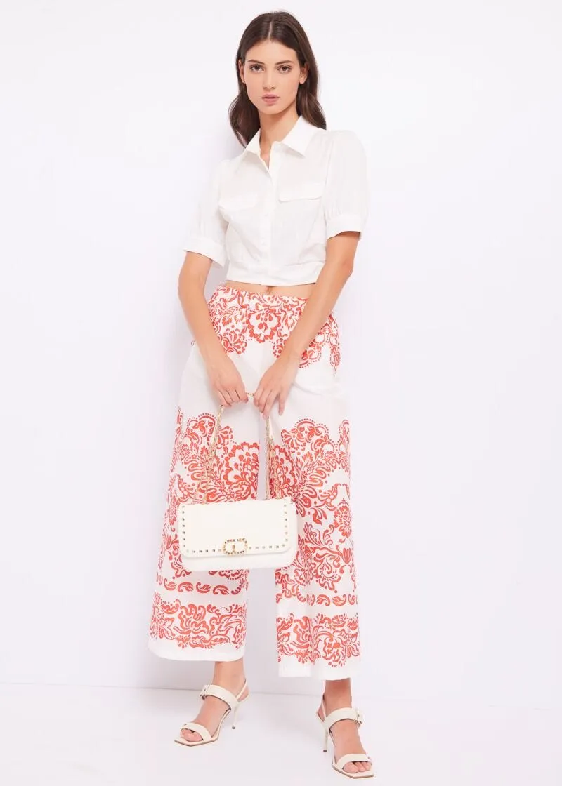 Camicia cropped in cotone stretch
