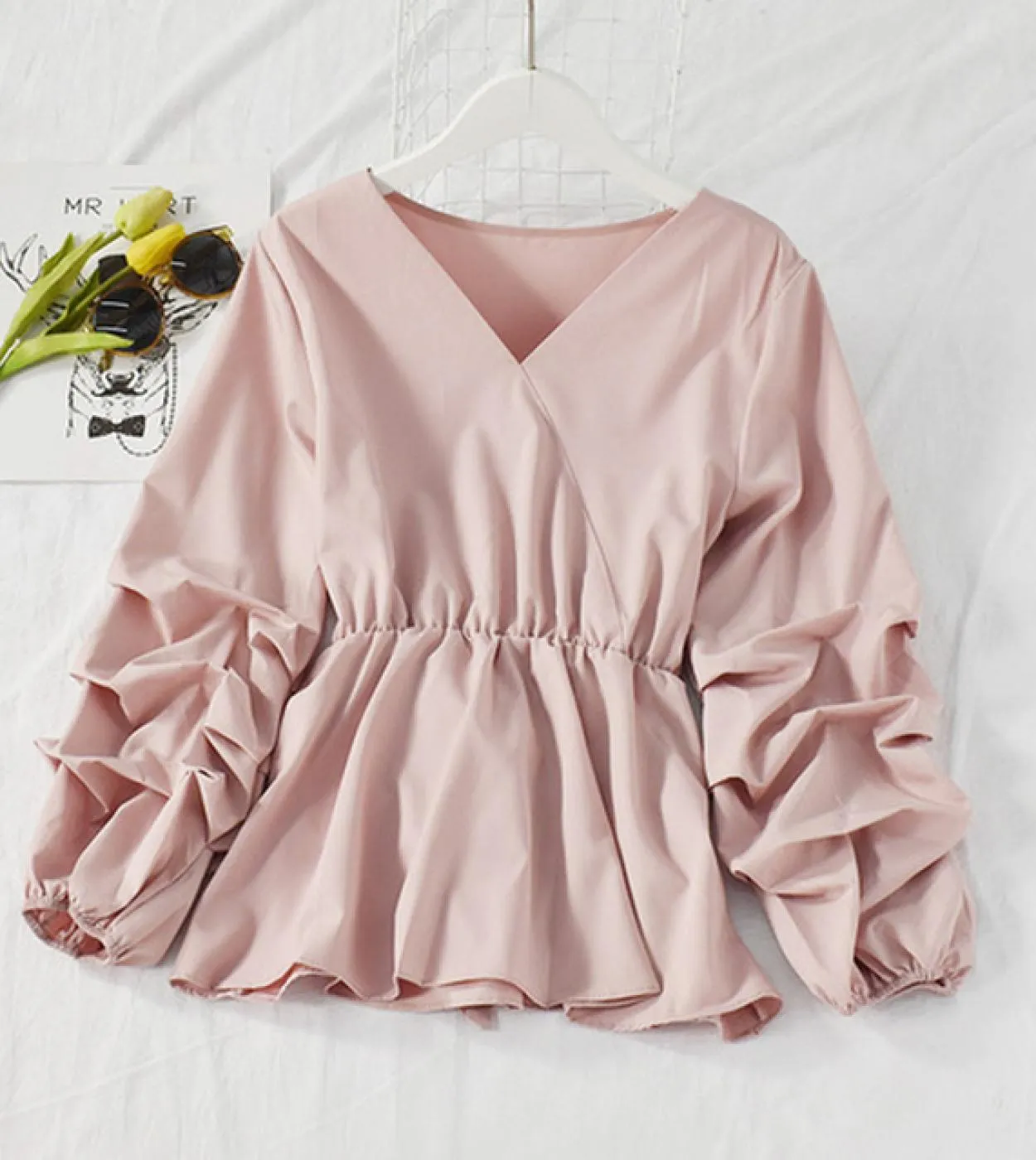 Camicia in chiffon a 8 colori con scollo a V manica a petalo Retro donna Top Ol Style Slim camicetta donna primavera pieghe abit