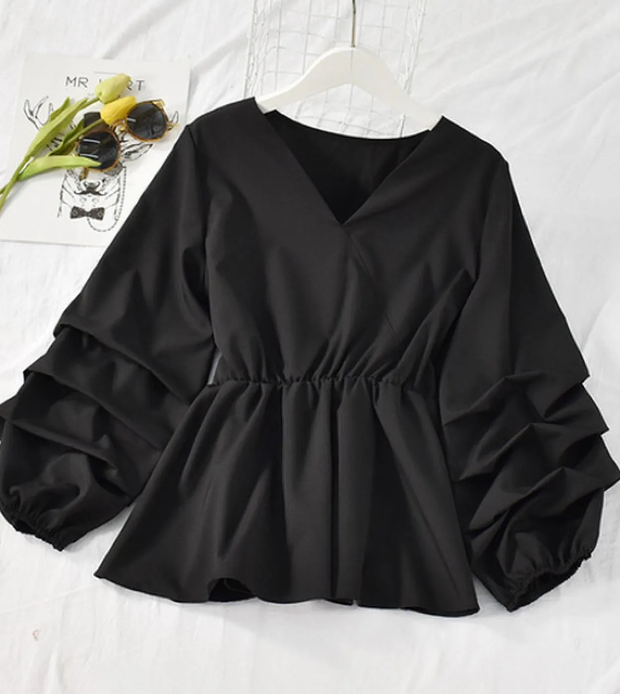 Camicia in chiffon a 8 colori con scollo a V manica a petalo Retro donna Top Ol Style Slim camicetta donna primavera pieghe abit