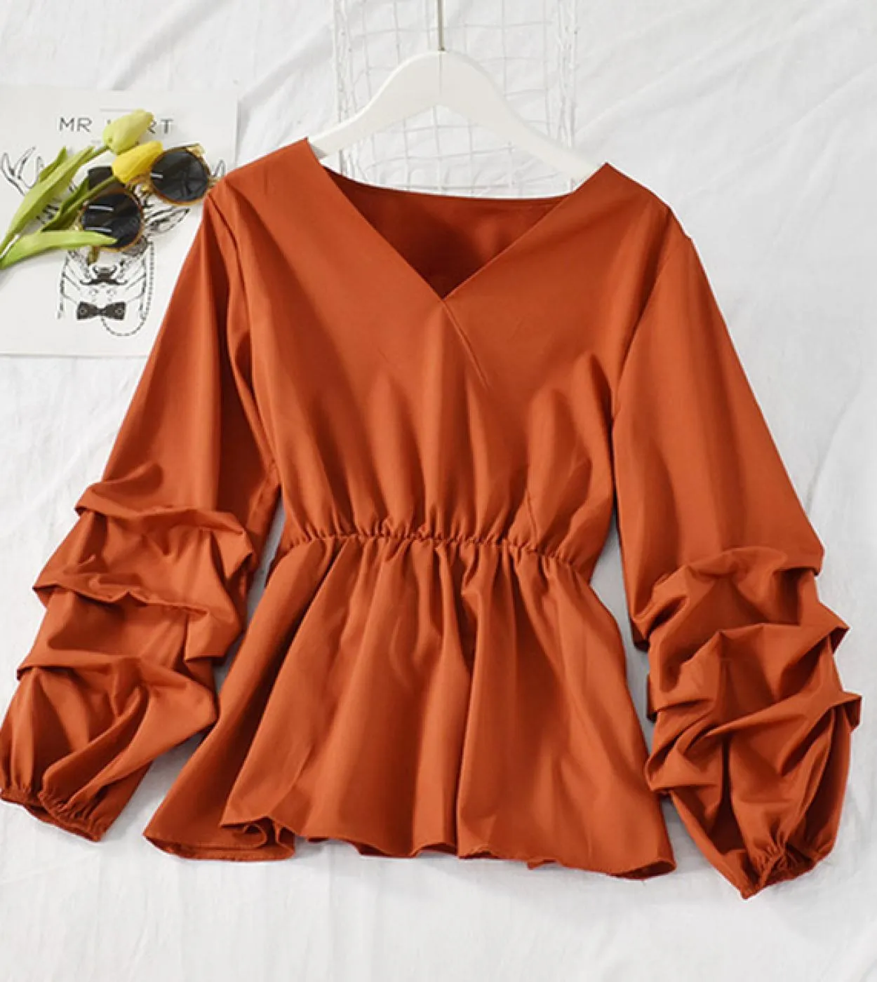 Camicia in chiffon a 8 colori con scollo a V manica a petalo Retro donna Top Ol Style Slim camicetta donna primavera pieghe abit
