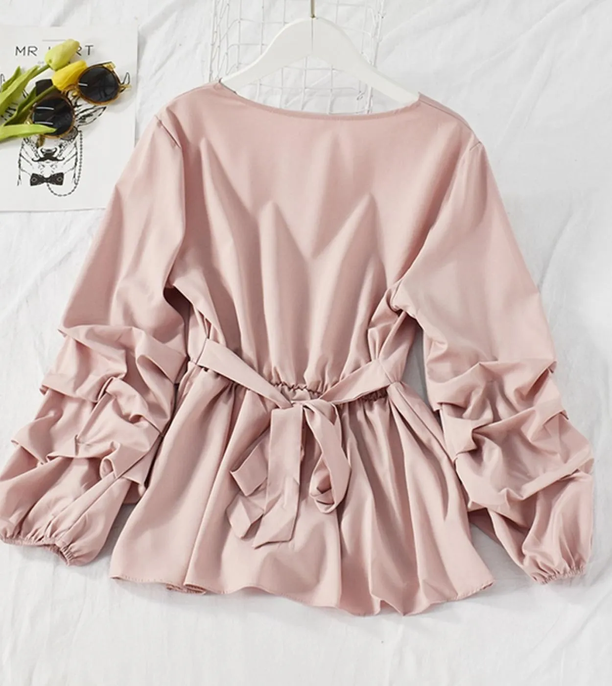 Camicia in chiffon a 8 colori con scollo a V manica a petalo Retro donna Top Ol Style Slim camicetta donna primavera pieghe abit