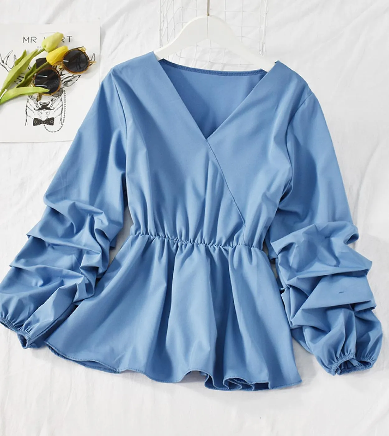 Camicia in chiffon a 8 colori con scollo a V manica a petalo Retro donna Top Ol Style Slim camicetta donna primavera pieghe abit