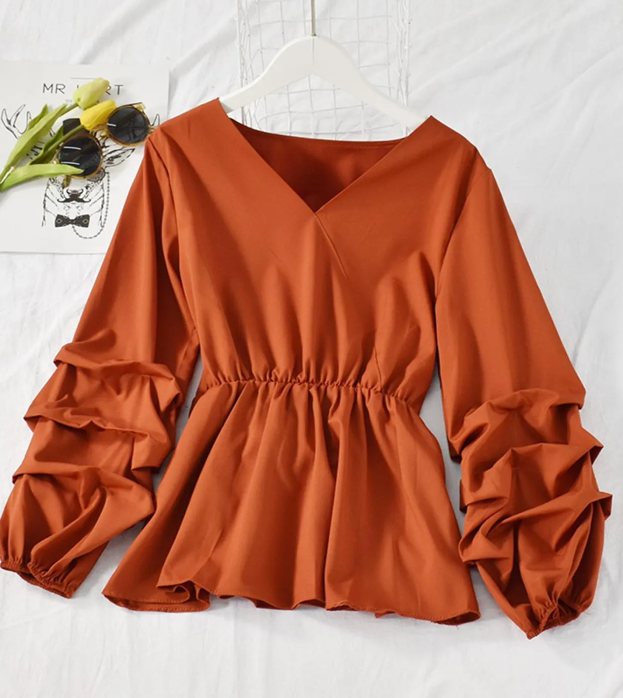 Camicia in chiffon a 8 colori con scollo a V manica a petalo Retro donna Top Ol Style Slim camicetta donna primavera pieghe abit