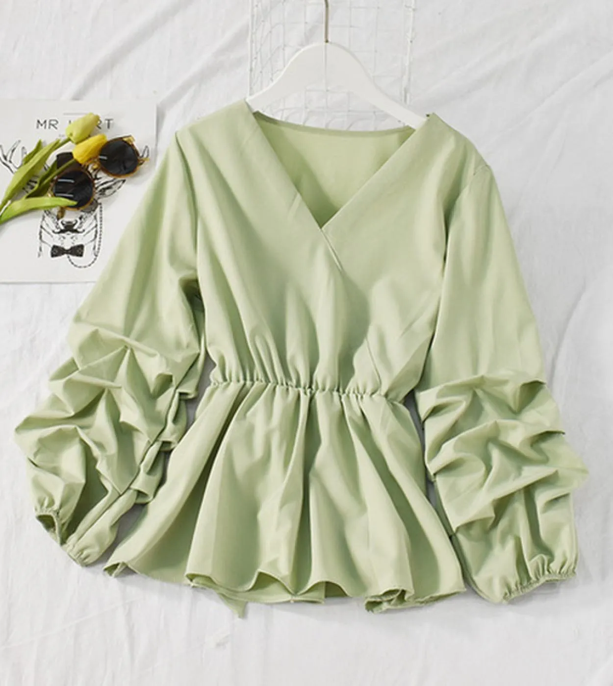 Camicia in chiffon a 8 colori con scollo a V manica a petalo Retro donna Top Ol Style Slim camicetta donna primavera pieghe abit