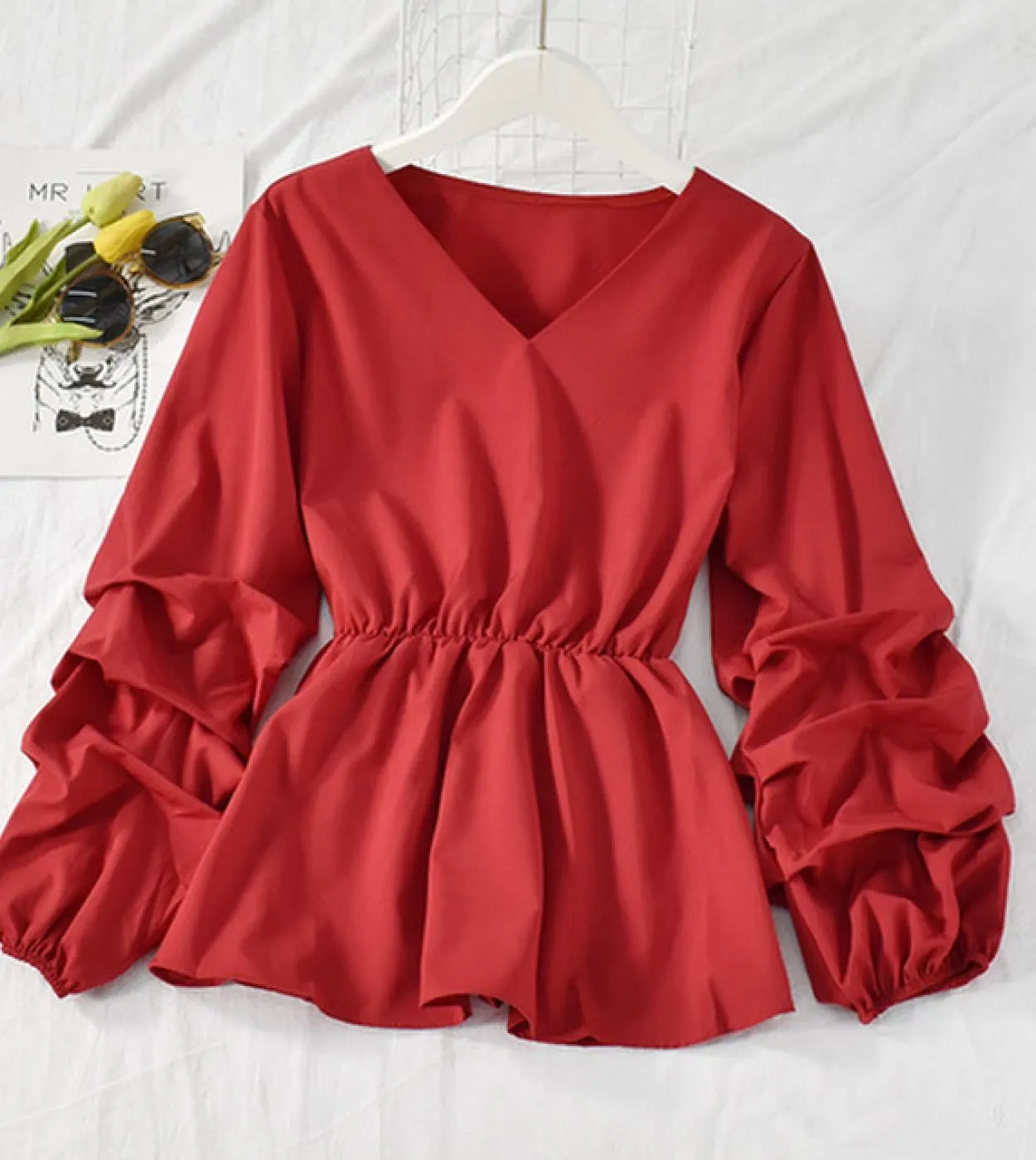 Camicia in chiffon a 8 colori con scollo a V manica a petalo Retro donna Top Ol Style Slim camicetta donna primavera pieghe abit
