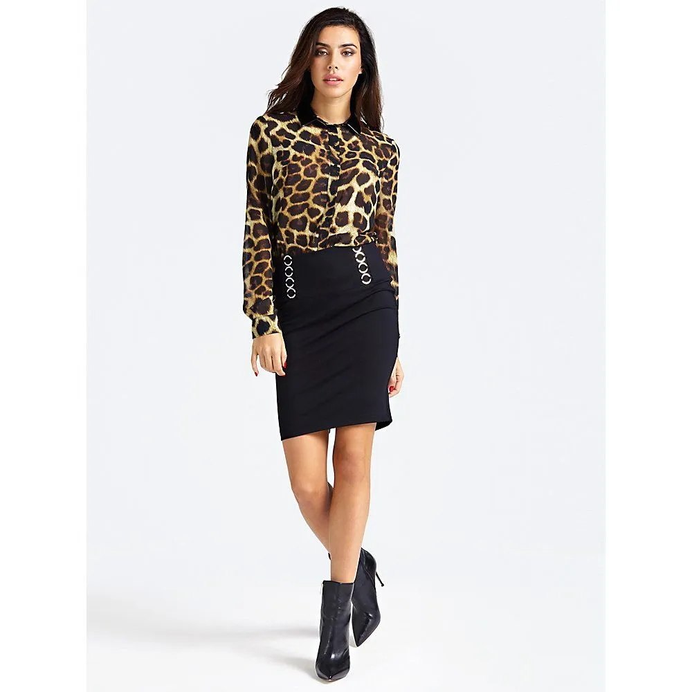 Camicia leopardata con colletto lucido