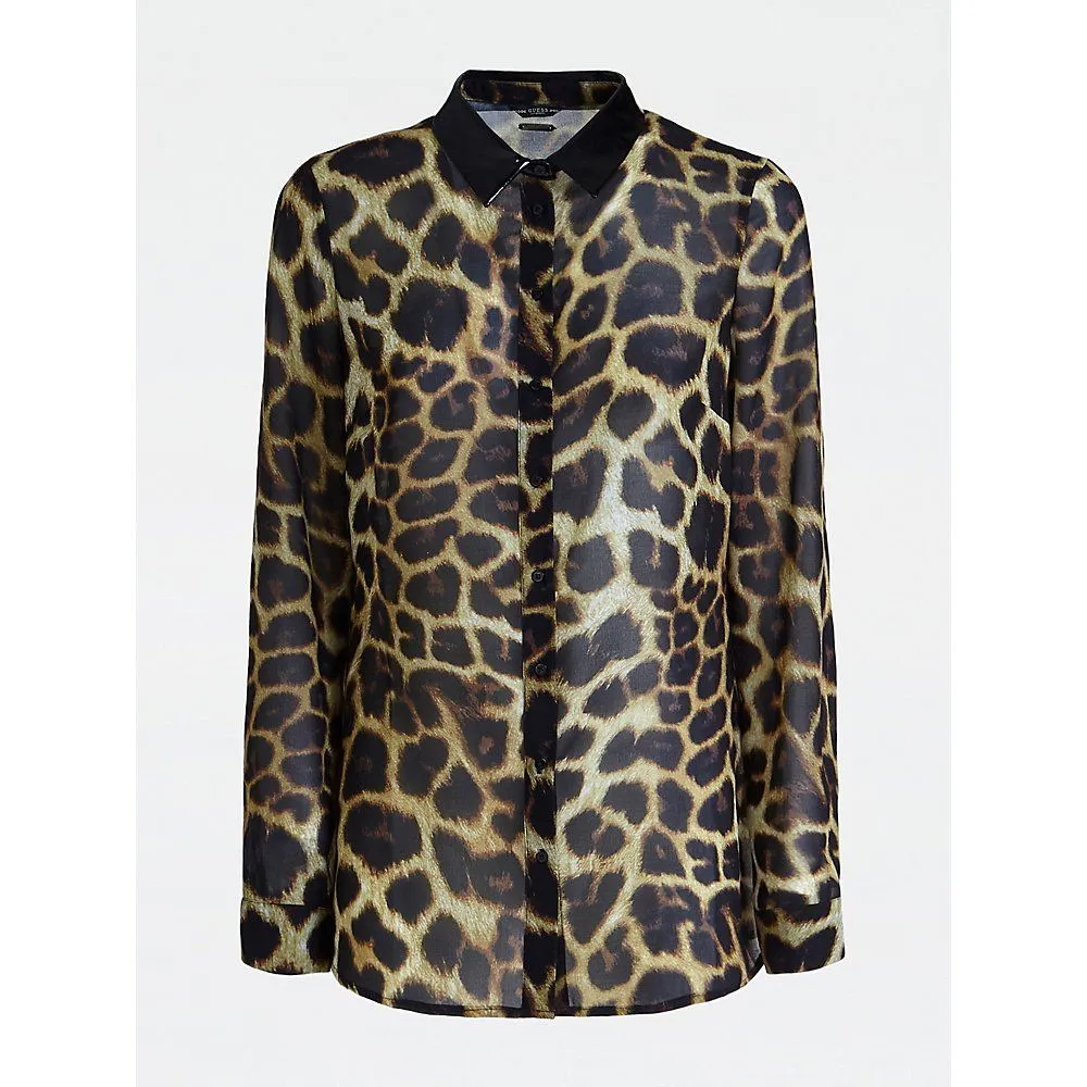 Camicia leopardata con colletto lucido