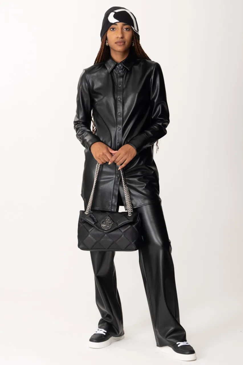Camicia over in pelle Nero