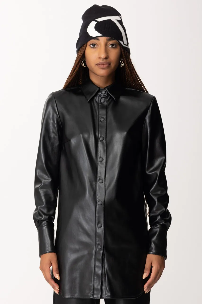 Camicia over in pelle Nero