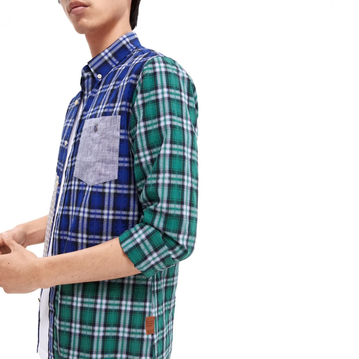 Camicia Regular Fit Con Mix Di Motivi, Blu