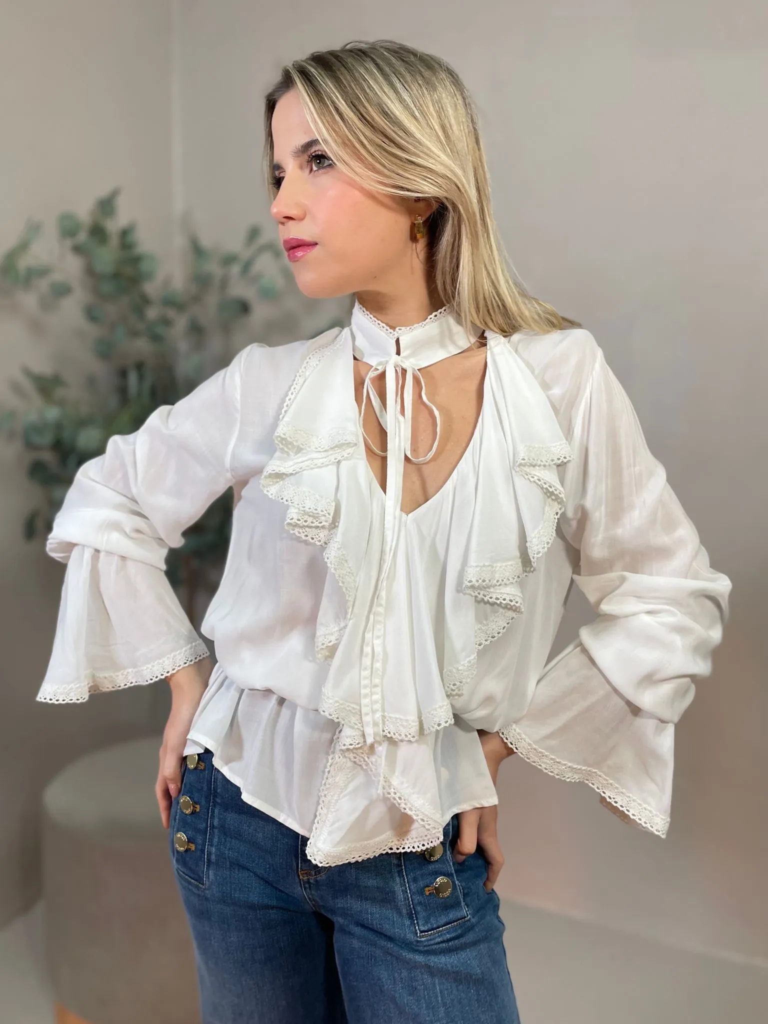 Camicia Rouches Panna