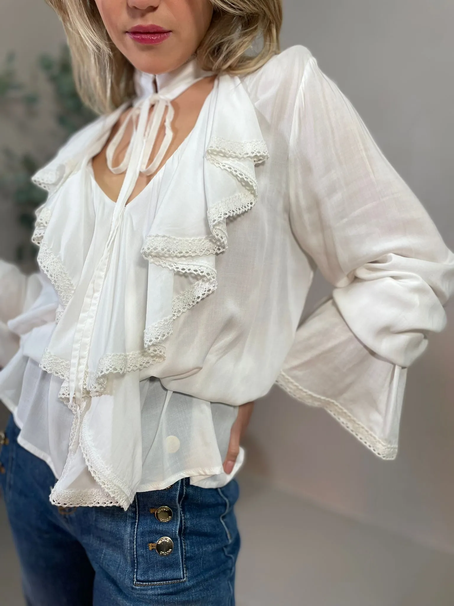 Camicia Rouches Panna