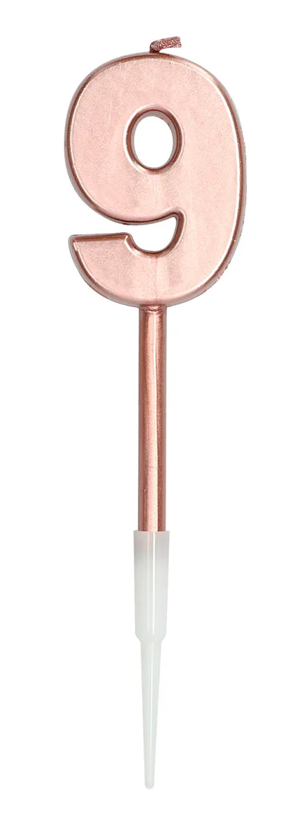 Candela numero 9 in oro rosa metallizzato