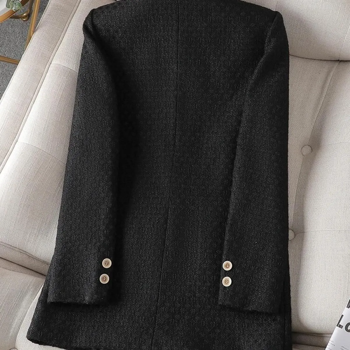 Cappotto blazer casual solido da donna bianco nero Giacca dritta da donna a maniche lunghe con bottone singolo con blazer tascab