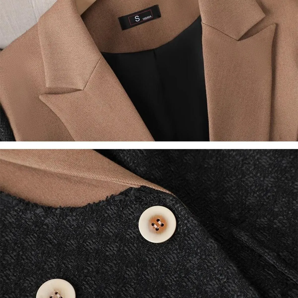 Cappotto blazer casual solido da donna bianco nero Giacca dritta da donna a maniche lunghe con bottone singolo con blazer tascab
