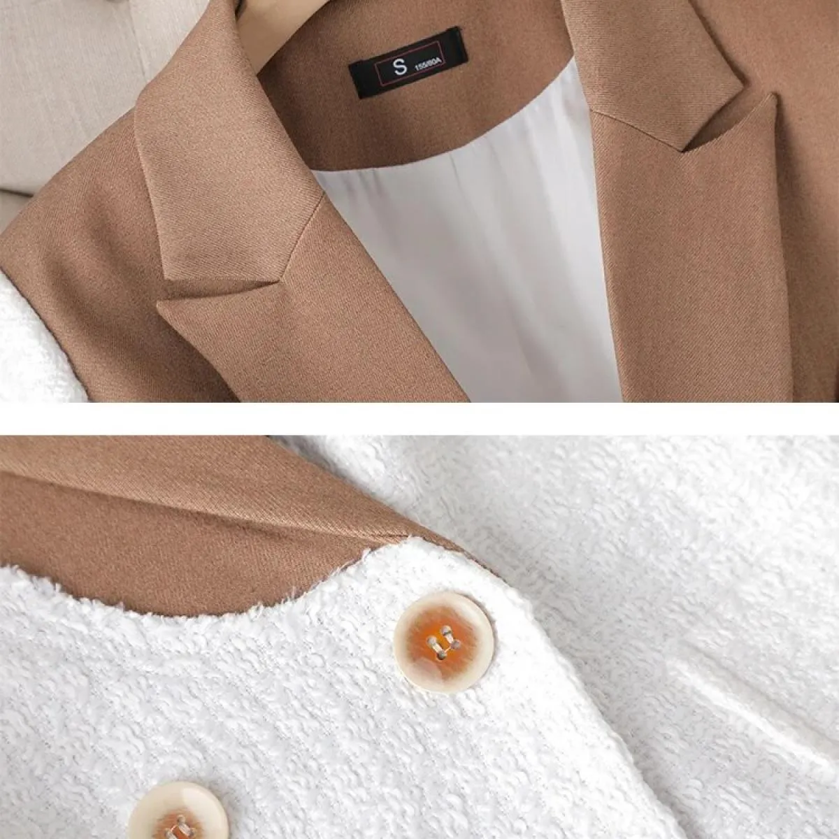 Cappotto blazer casual solido da donna bianco nero Giacca dritta da donna a maniche lunghe con bottone singolo con blazer tascab