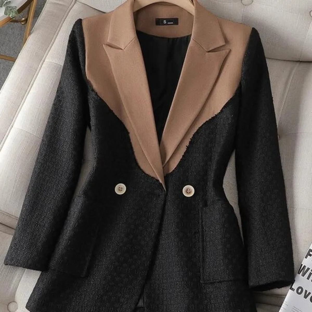 Cappotto blazer casual solido da donna bianco nero Giacca dritta da donna a maniche lunghe con bottone singolo con blazer tascab