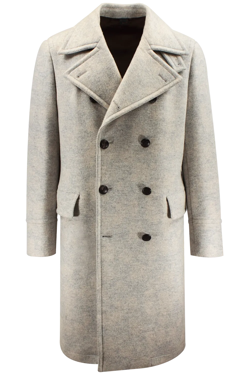   Cappotto doppiopetto in lana e cotone bianco avorio