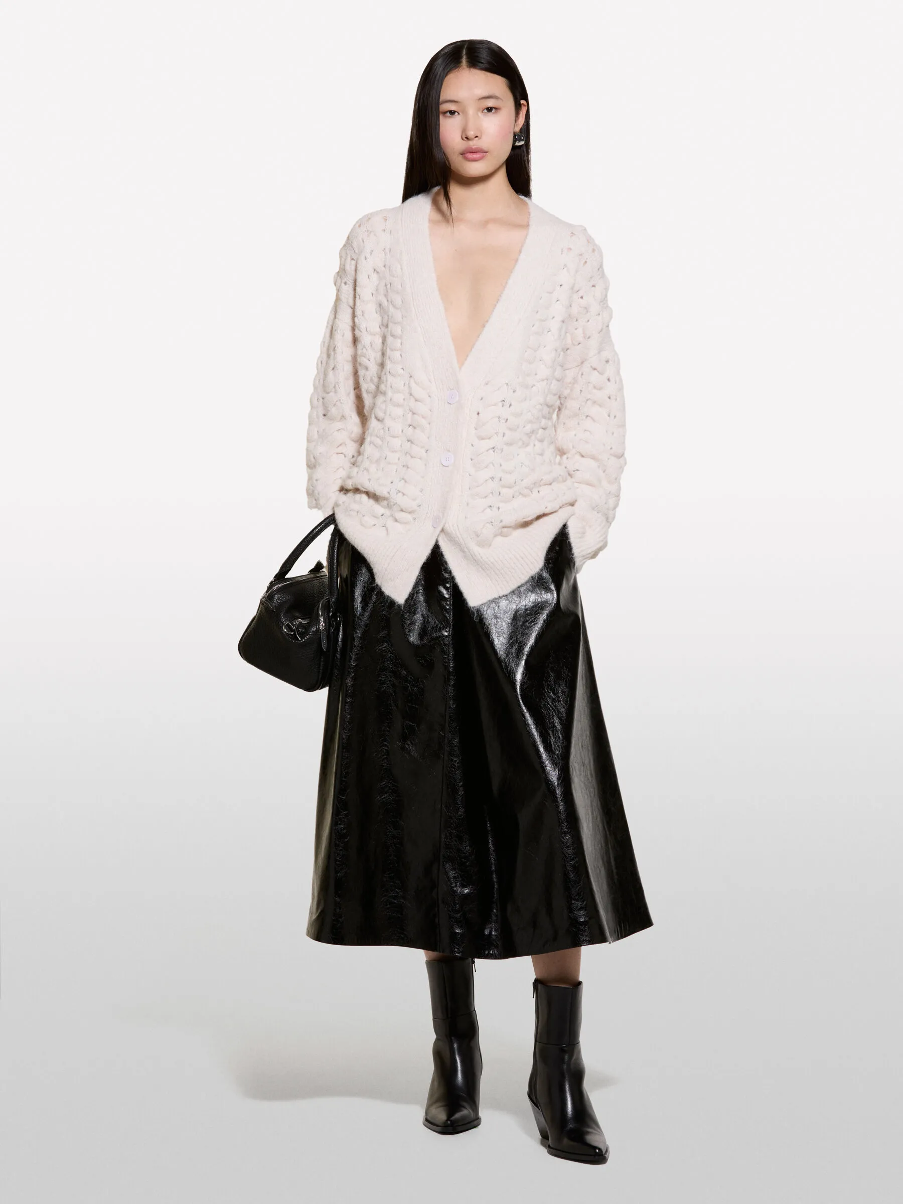 Cardigan bianco panna traforato 