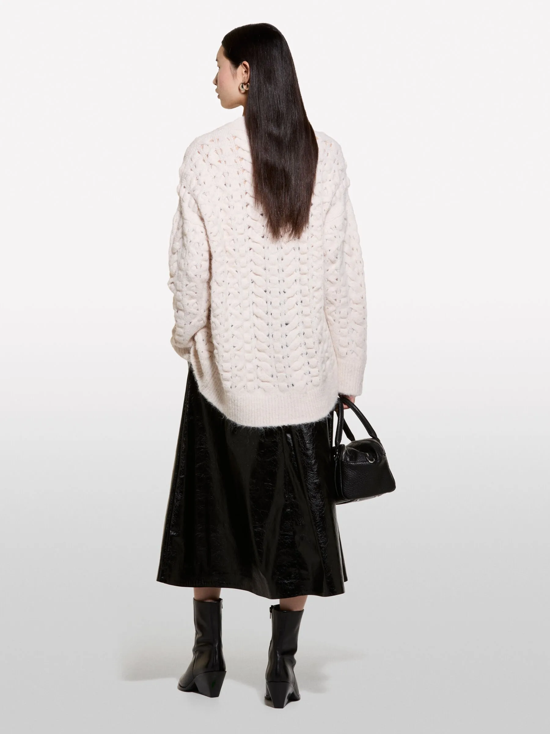 Cardigan bianco panna traforato 