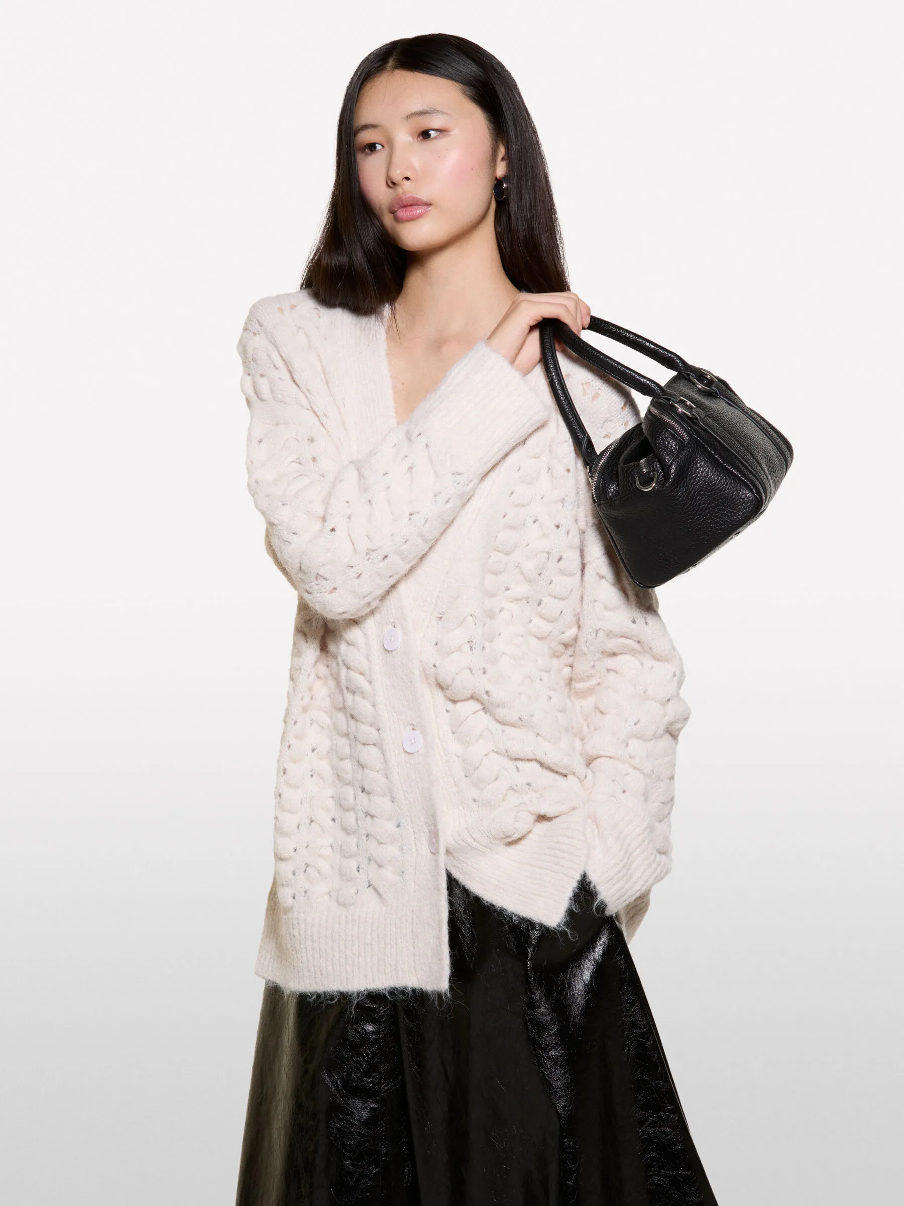 Cardigan bianco panna traforato 
