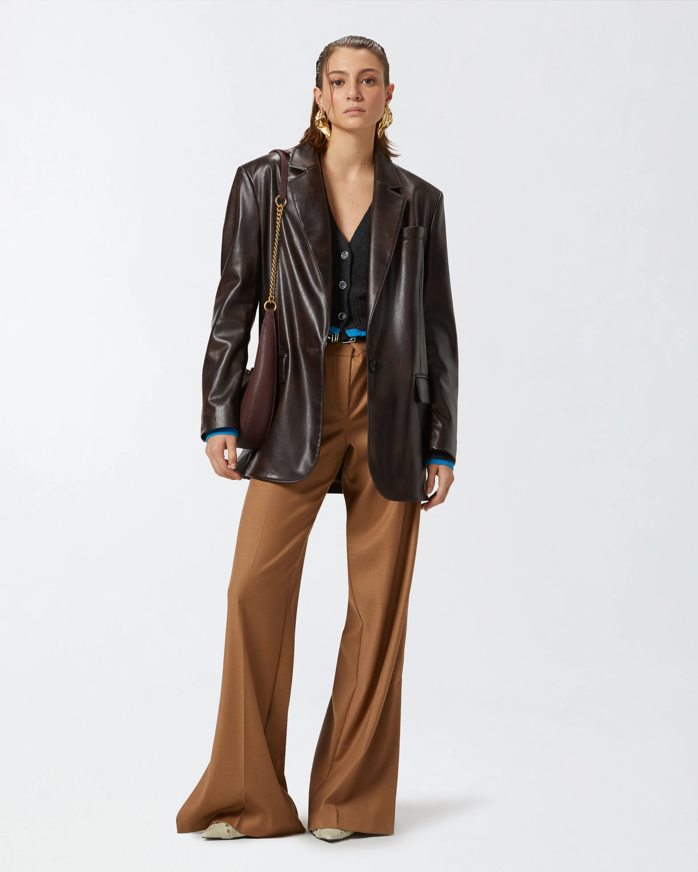  Cardigan corto in lana cachemire con contrasti    