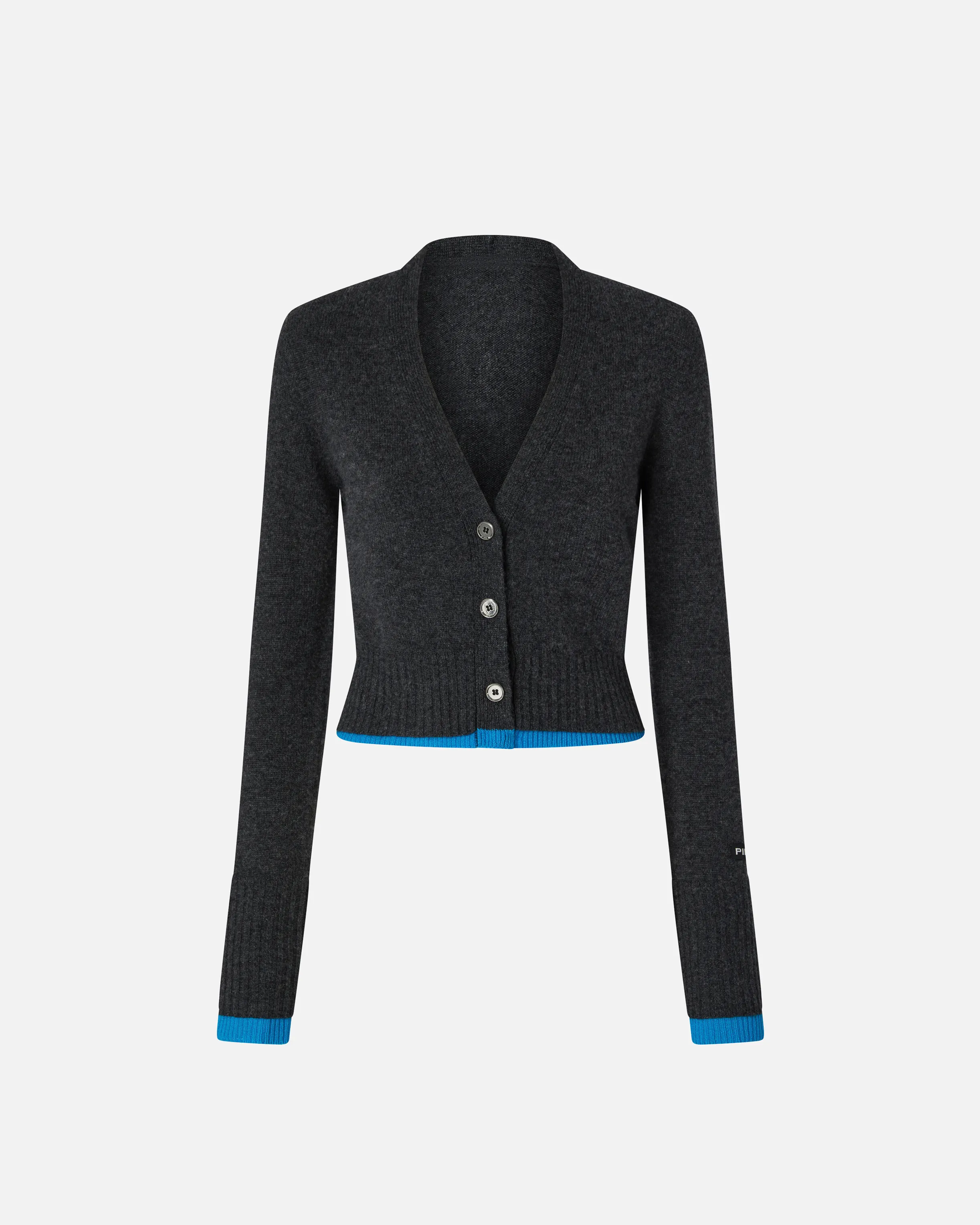  Cardigan corto in lana cachemire con contrasti    