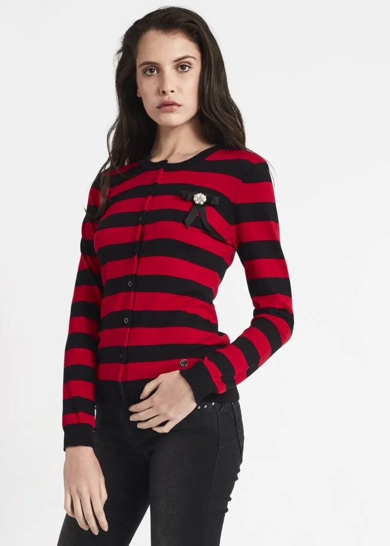 Cardigan girocollo a righe jacquard