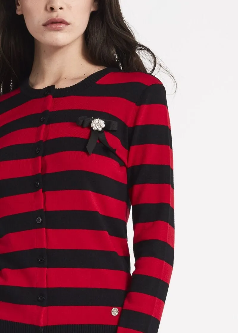 Cardigan girocollo a righe jacquard