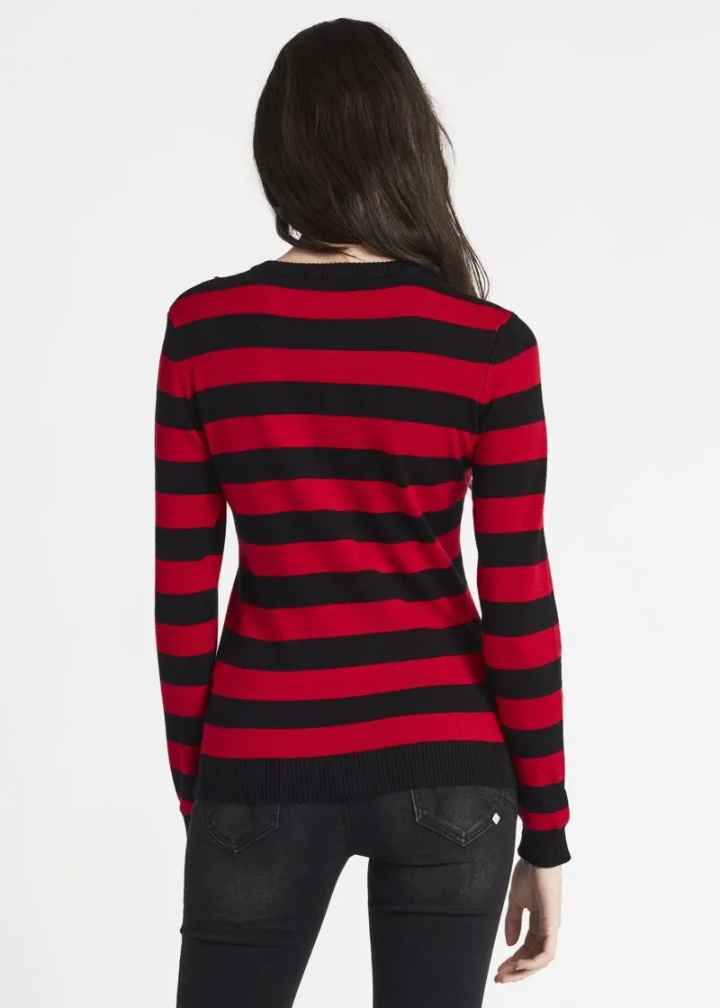 Cardigan girocollo a righe jacquard